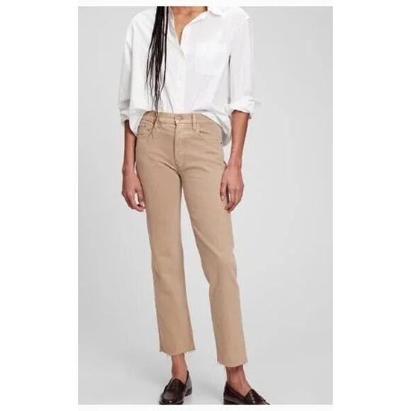 New‎ NWT Gap Cheeky Straight High-Rise Pants Size 25 0R Khaki Tan - Picture 1 of 11